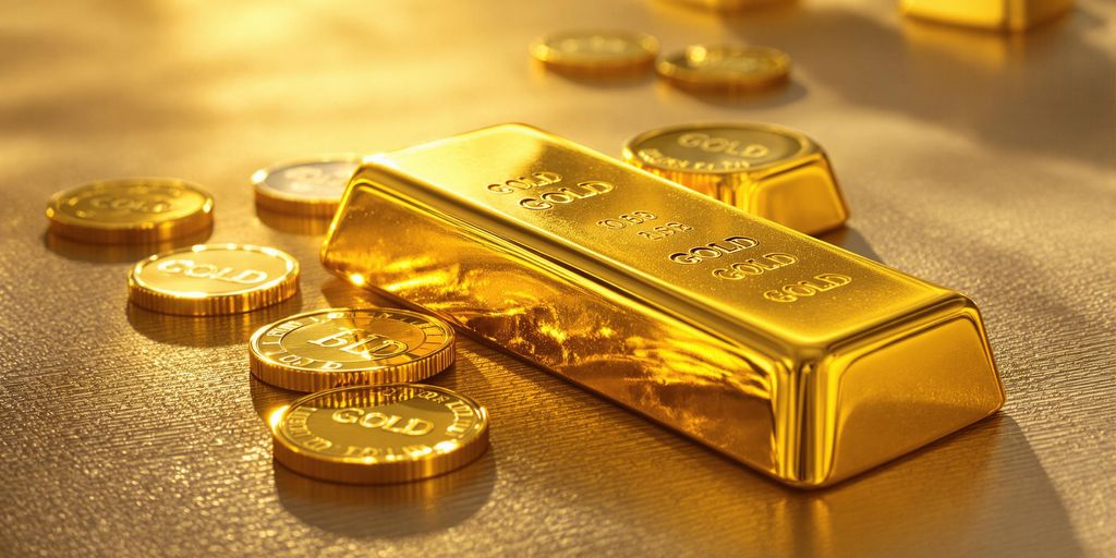 Photo réaliste de barres d'or et pièces brillantes sous lumière