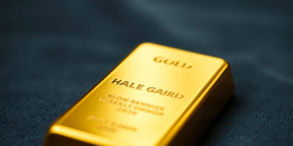 Lingot d'or sur un fond en velours sombre.