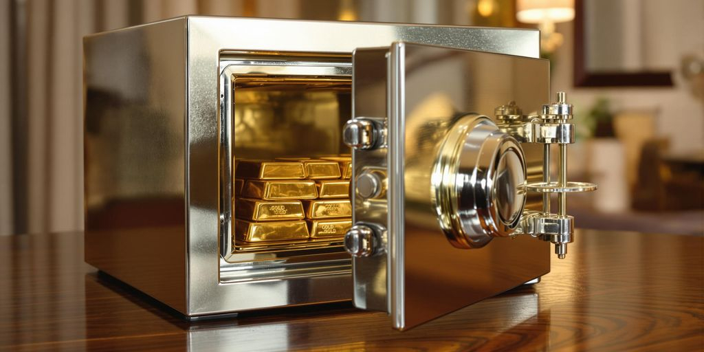 Coffre-fort ouvert avec des lingots d'or à l'intérieur