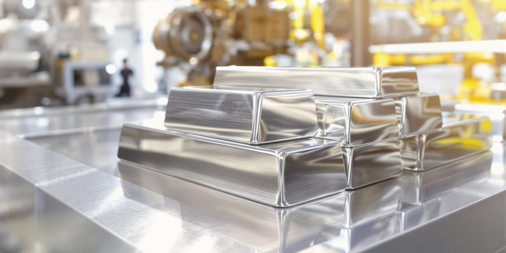 Barres d'argent étincelantes sur surface lisse sous lumière naturelle douce.