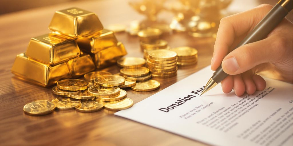 Mains signant un document près de lingots d'or