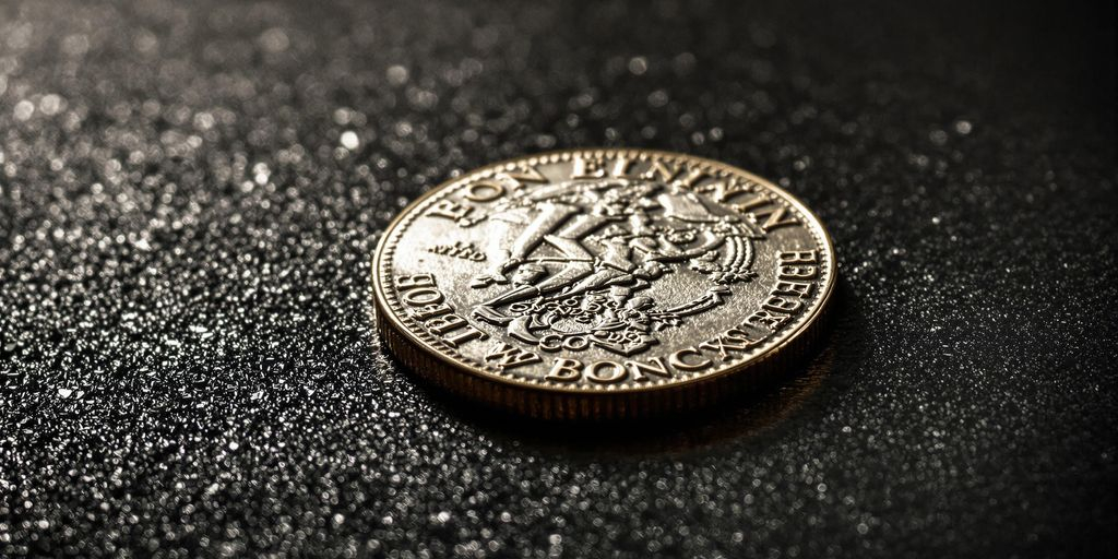 Photo macro d'une élégante pièce d'argent, détails fins et éclatants.