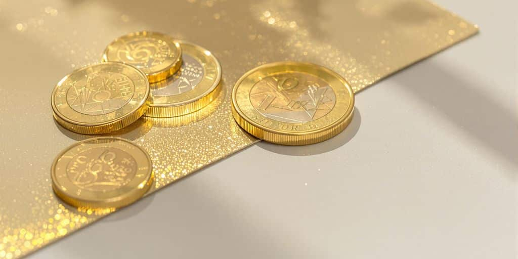 Pièces d’or et d’euro magnifiquement sur fond lumineux et épuré