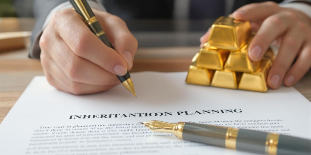 Lingots d'or sur un bureau avec des mains tenant un document