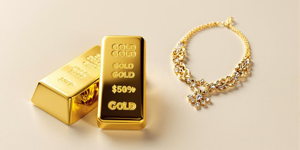 Lingots d’or et bijoux en or côte à côte