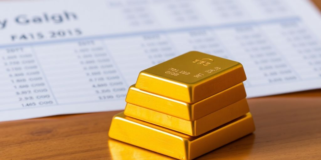 Barre d'or sur une table en bois, document flou en arrière-plan.