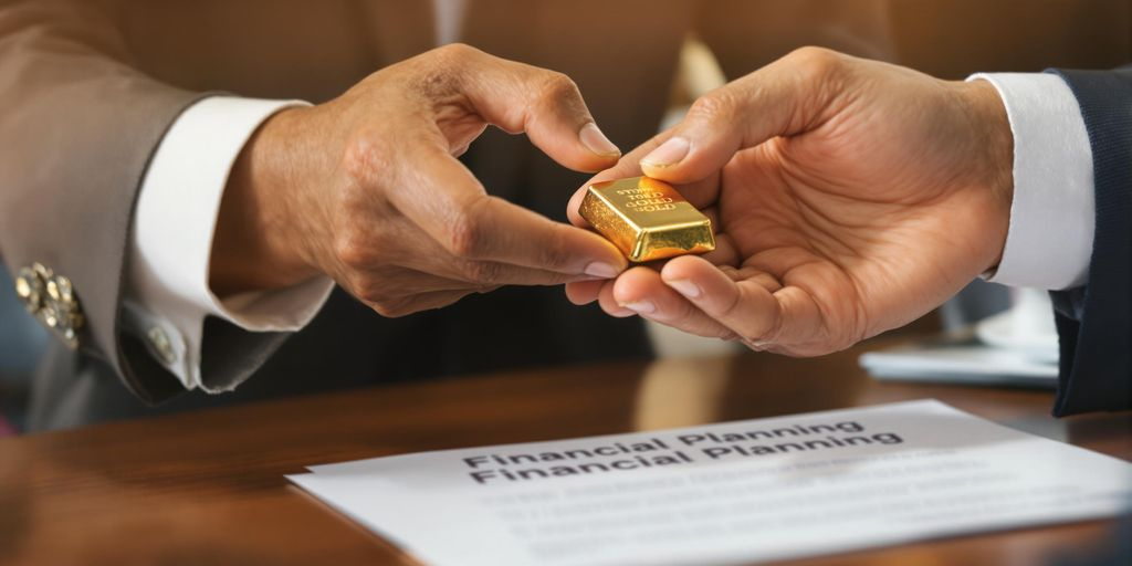 Main tendant un lingot d'or près de documents officiels