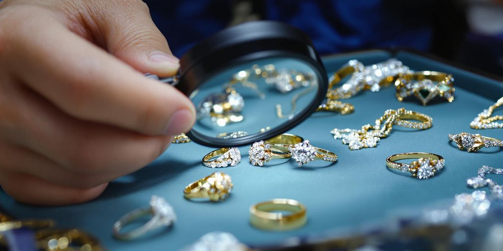 Bijoux précieux examinés par un expert avec une loupe