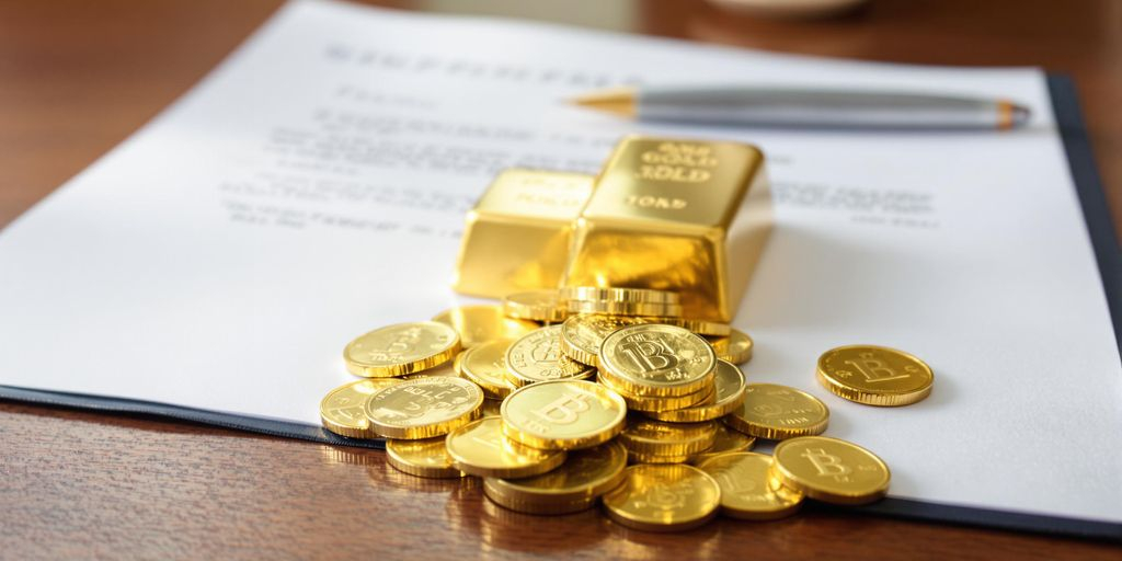 Lingots et pièces d’or avec documents administratifs
