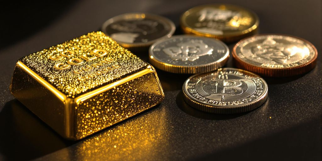Vibrant photo rapprochée: barre d’or et pièces d’argent bien contrastées
