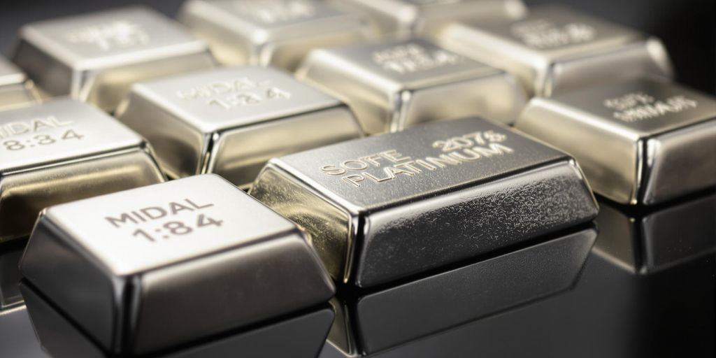 Lingots de platine brillants posés sur une surface sombre.