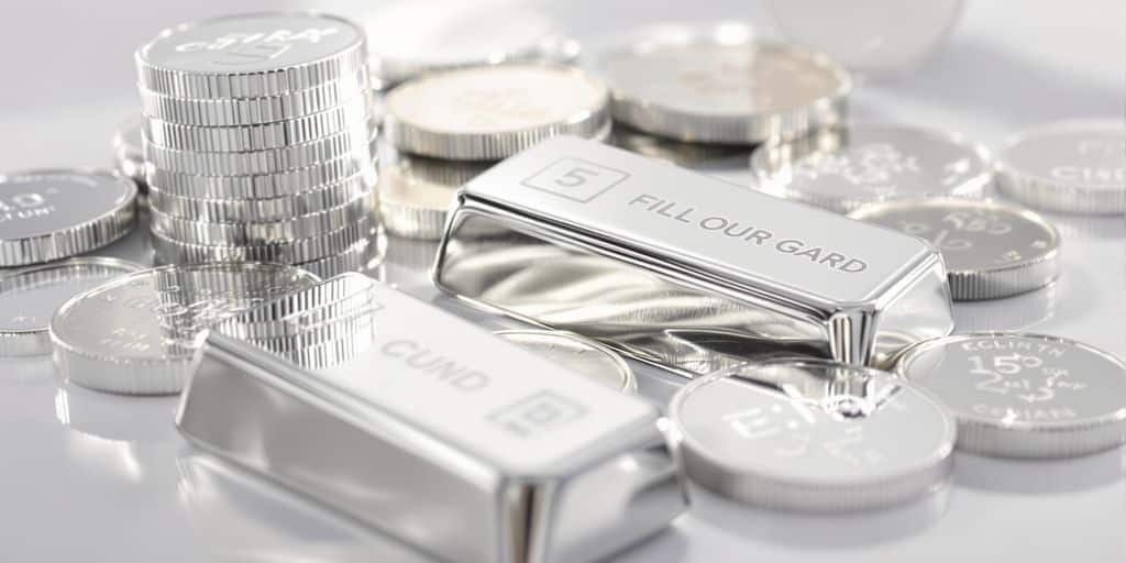Image photo de lingots d'argent étincelants sur fond blanc clair.
