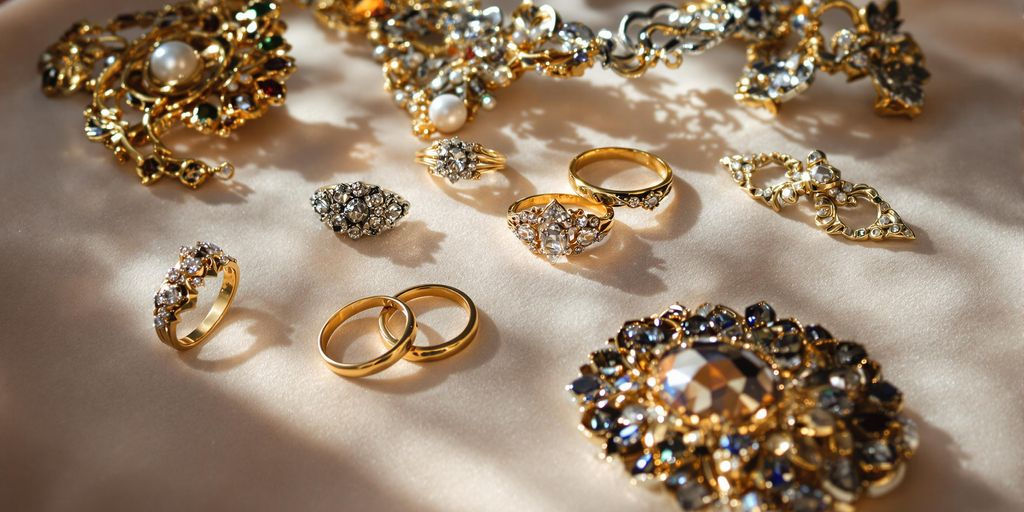Bijoux anciens variés exposés sur un tissu en velours