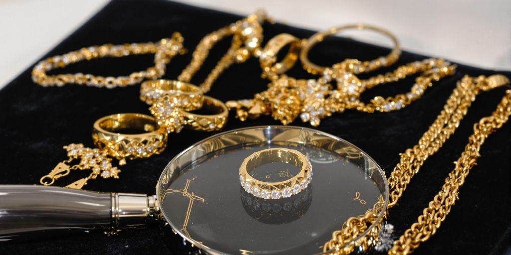 Bijoux en or sur velours avec loupe de joaillier