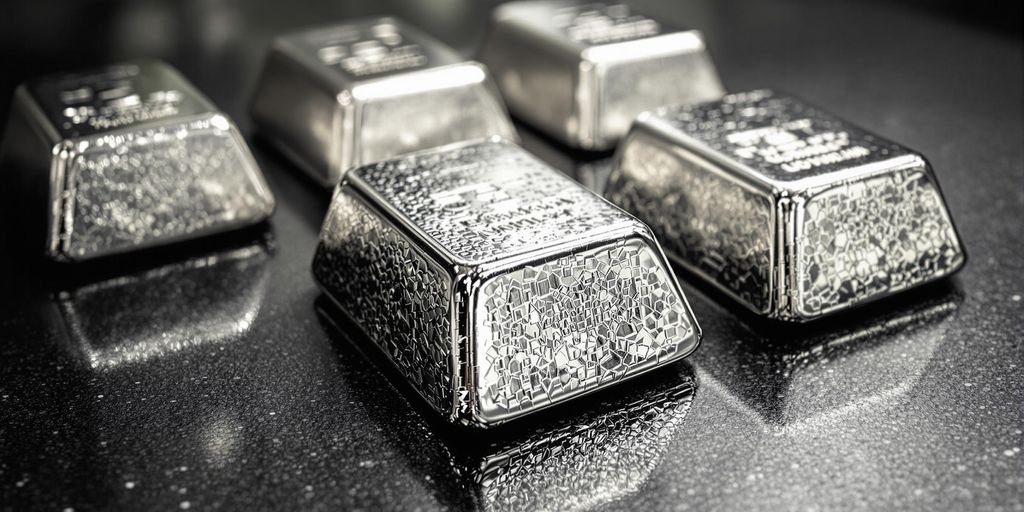 Photographie de lingots d'argent brillants sur fond élégant et moderne.