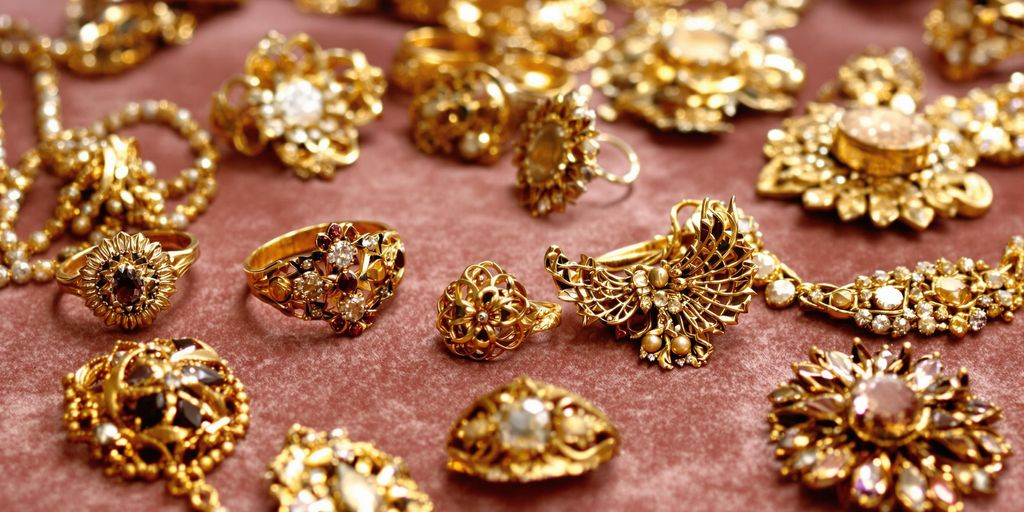 Bijoux en or anciens et vintage sur tissu en velours