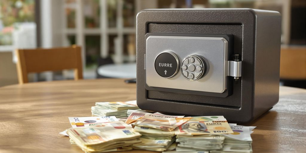 Coffre-fort robuste avec des billets d'euros et de dollars