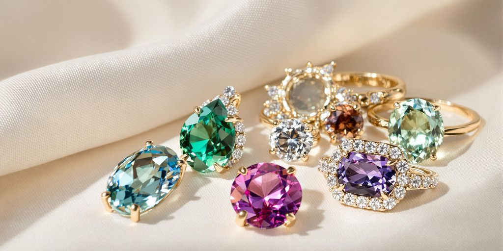 Bijoux en gros plan ornés de pierres précieuses étincelantes.