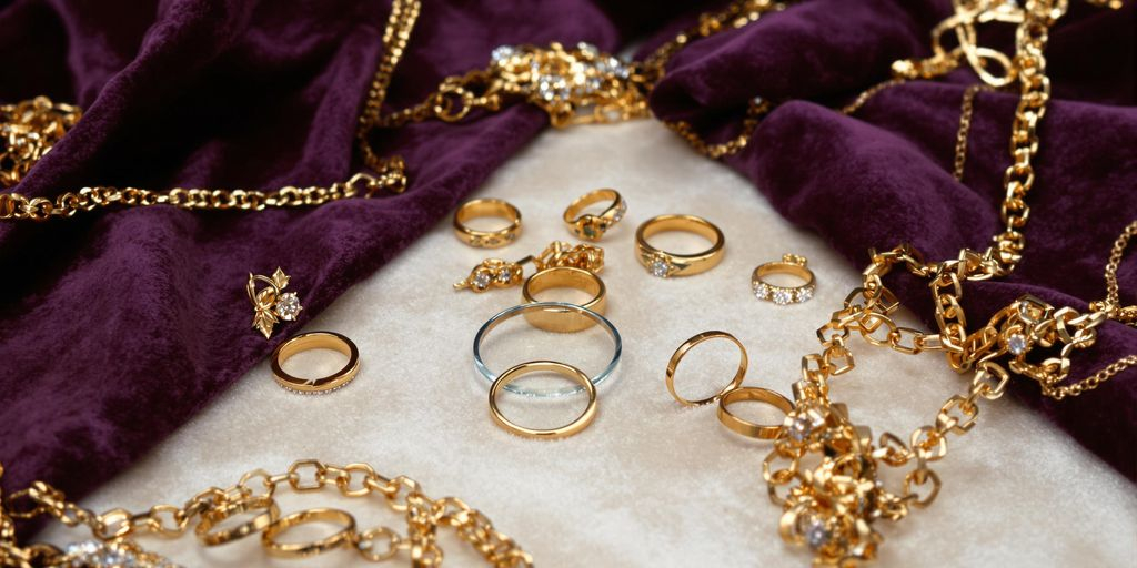 Bijoux en or sur velours avec loupe de bijoutier