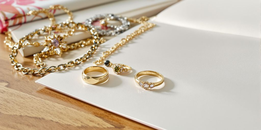 Bijoux anciens posés près de documents officiels sur une table.