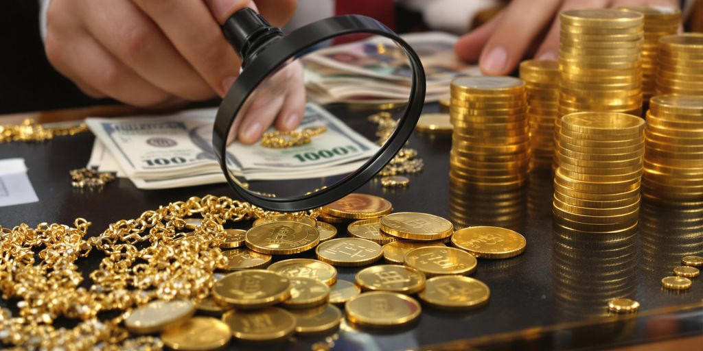 Bijoux en or et pièces évalués par un expert professionnel.
