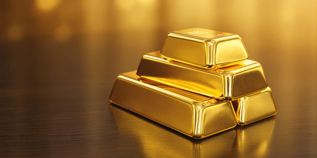 Lingots d’or empilés sur une table en bois sombre
