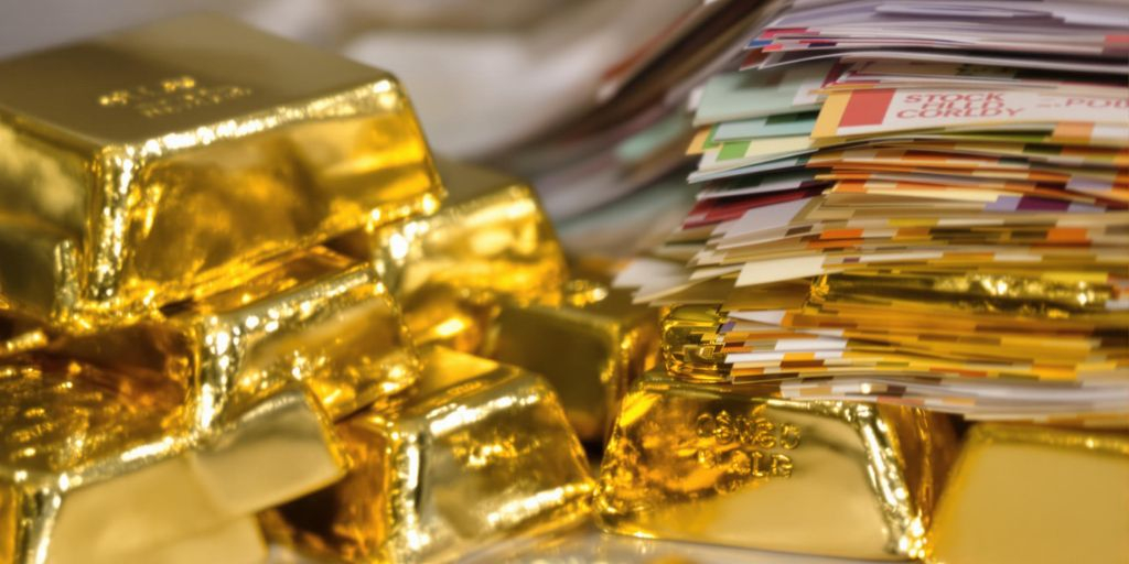 Lingots d'or et actions boursières