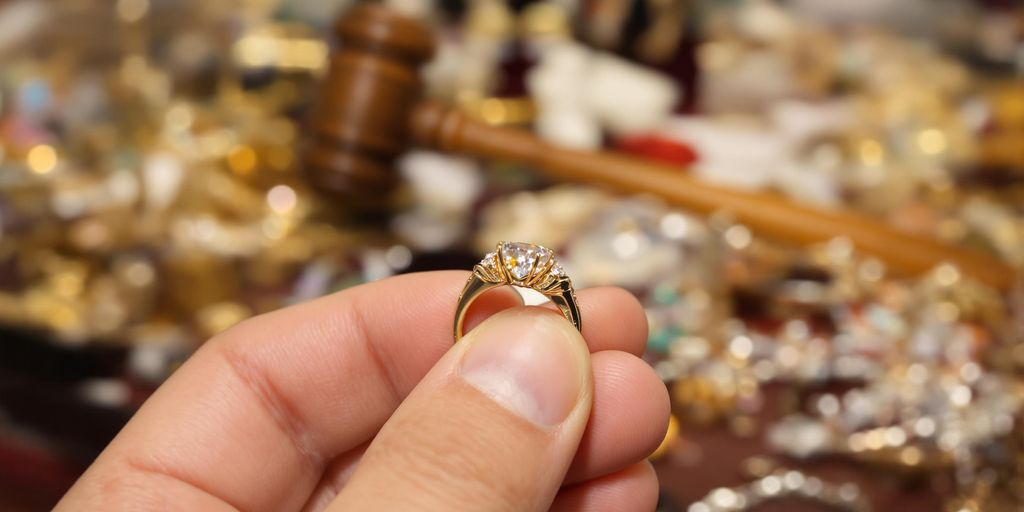 Main enlevant une bague lors d'une vente aux enchères.