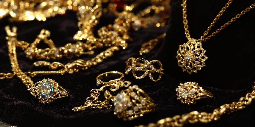 Bijoux en or anciens posés sur un fond en velours sombre
