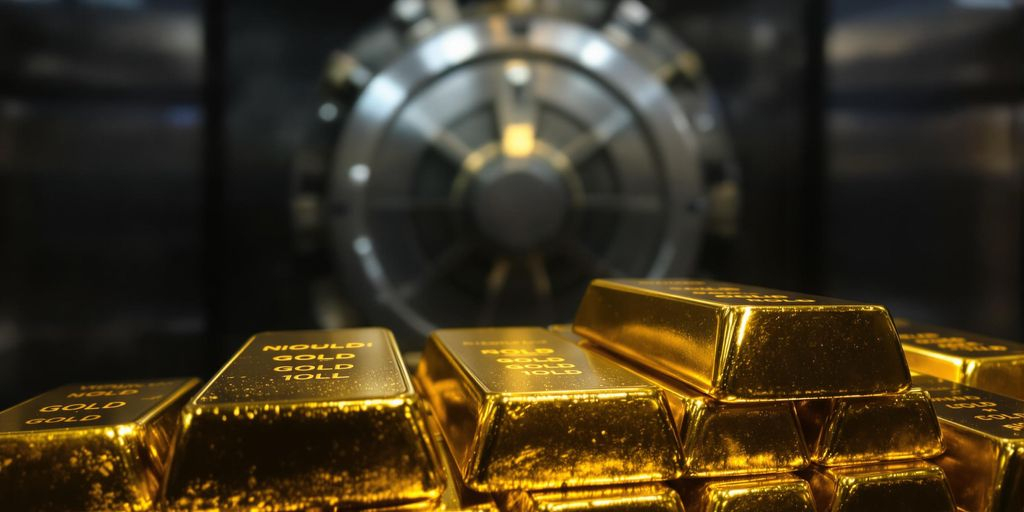Lingots d’or empilés dans un coffre-fort de banque
