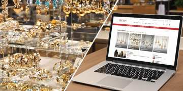 Bijoux exposés en boutique et sur ordinateur pour comparaison.