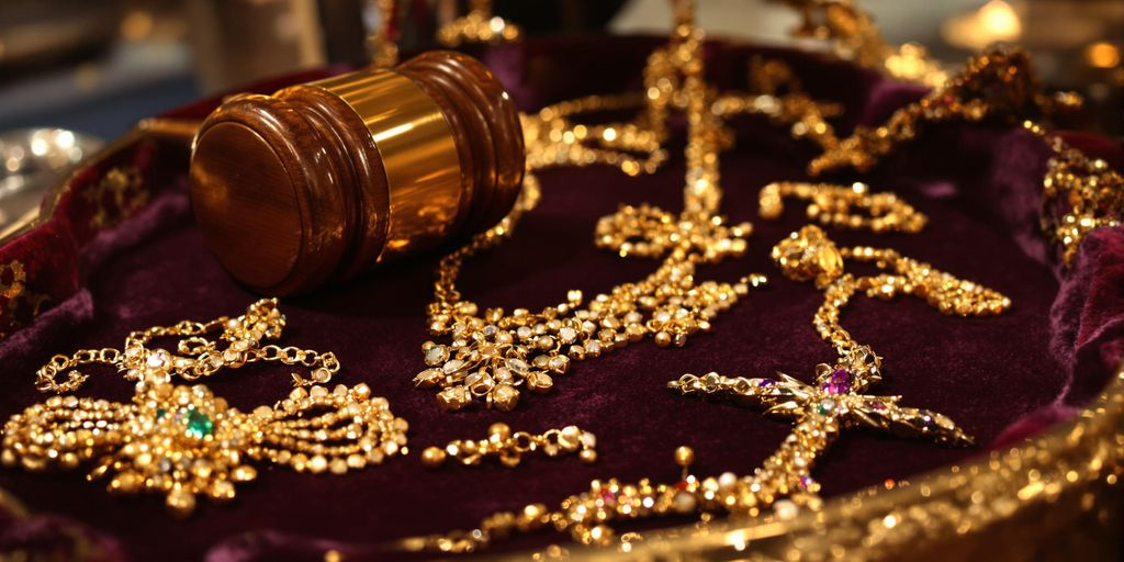 Bijoux en or exposés lors d'une vente aux enchères