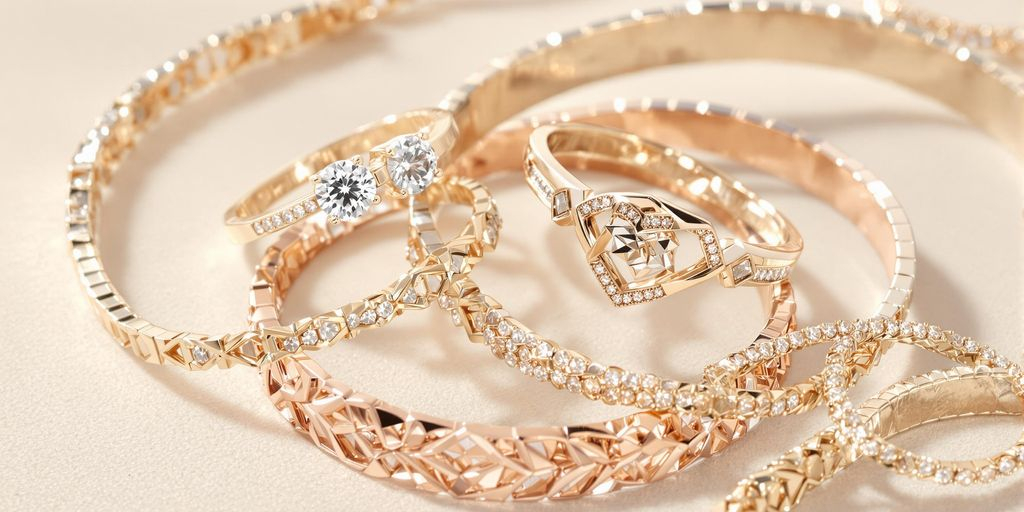 Bijoux en or blanc et or rose sur fond neutre.