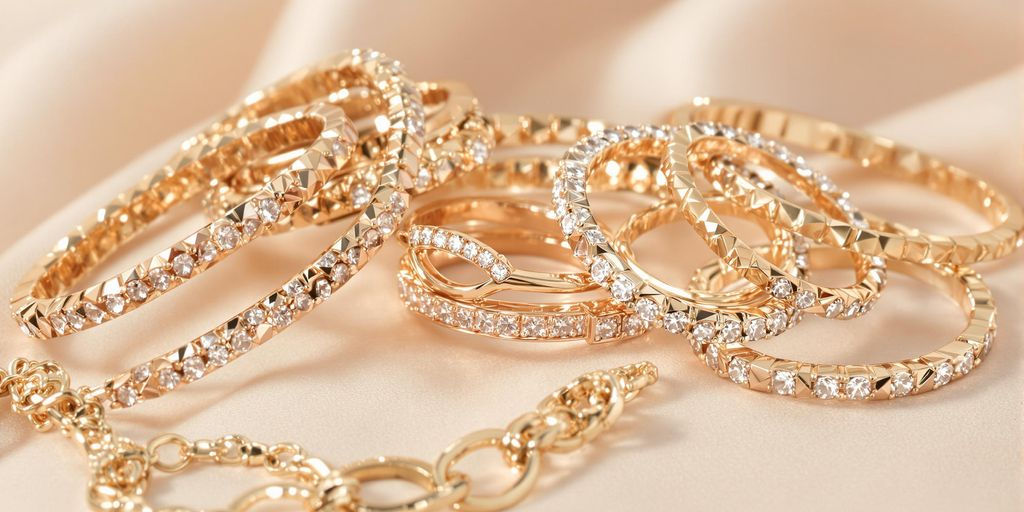 Bijoux en or rose et or jaune élégamment disposés
