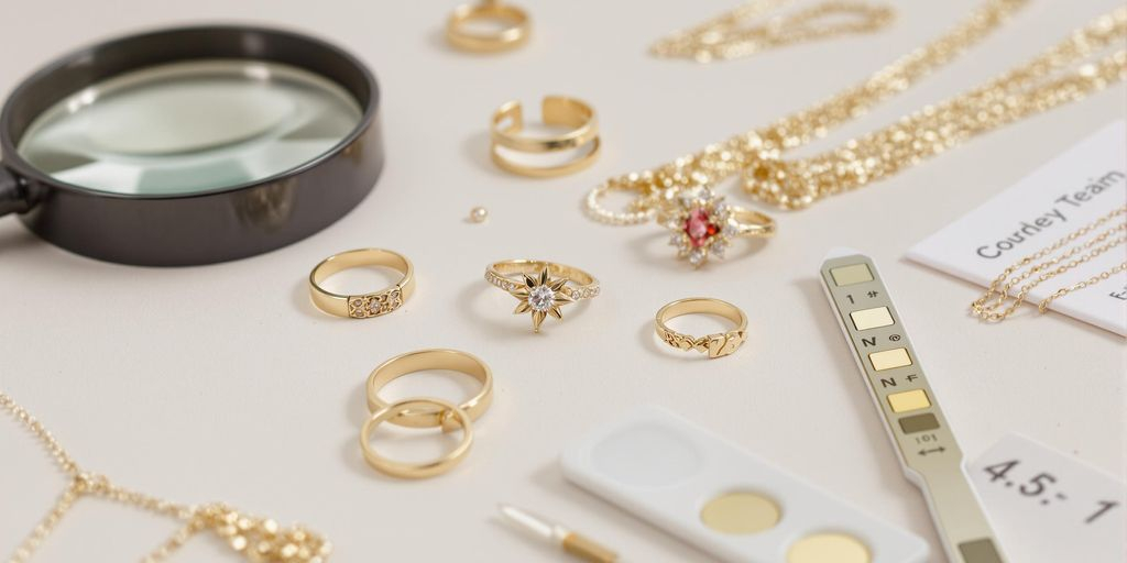 Bijoux en or variés avec loupe et kit de test