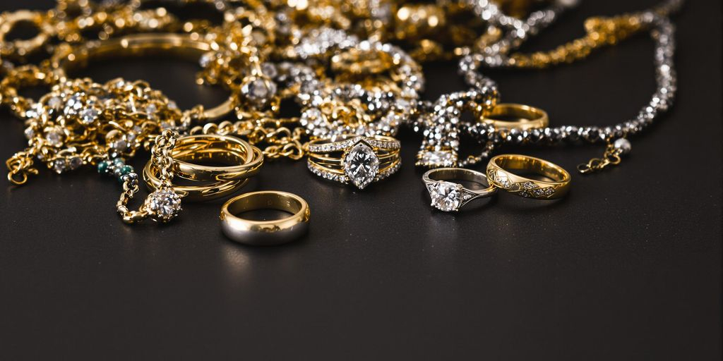 Plusieurs bijoux en or et argent posés ensemble
