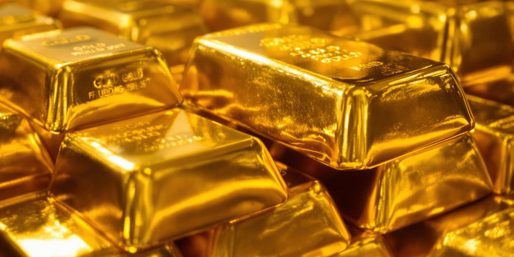 Lingots d’or empilés avec lumière chaude réfléchie