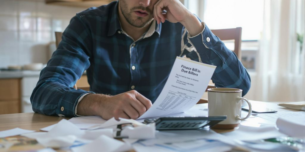 Personne inquiète avec des factures impayées à une table