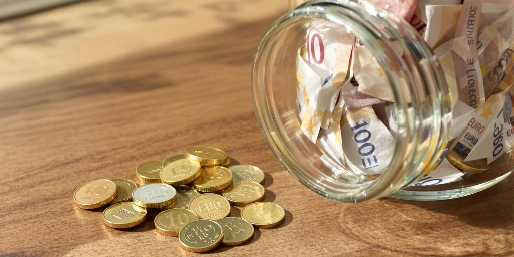 Pièces d’or et billets d’euros sur une table en bois