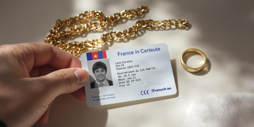 Carte d'identité et bijoux en or sur une table