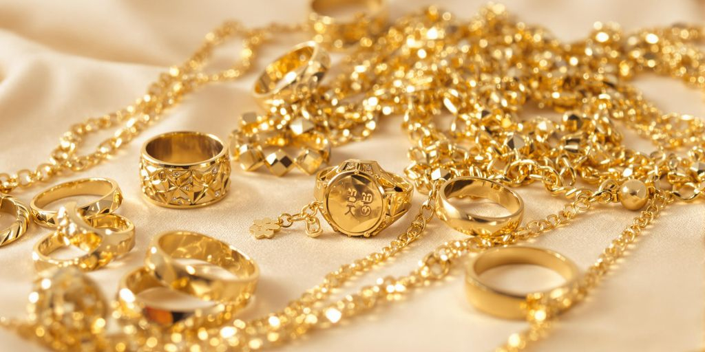 Bijoux en or brillants posés sur un fond neutre