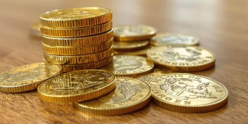 Pièces d'or anciennes Louis d’or et Napoléons empilées