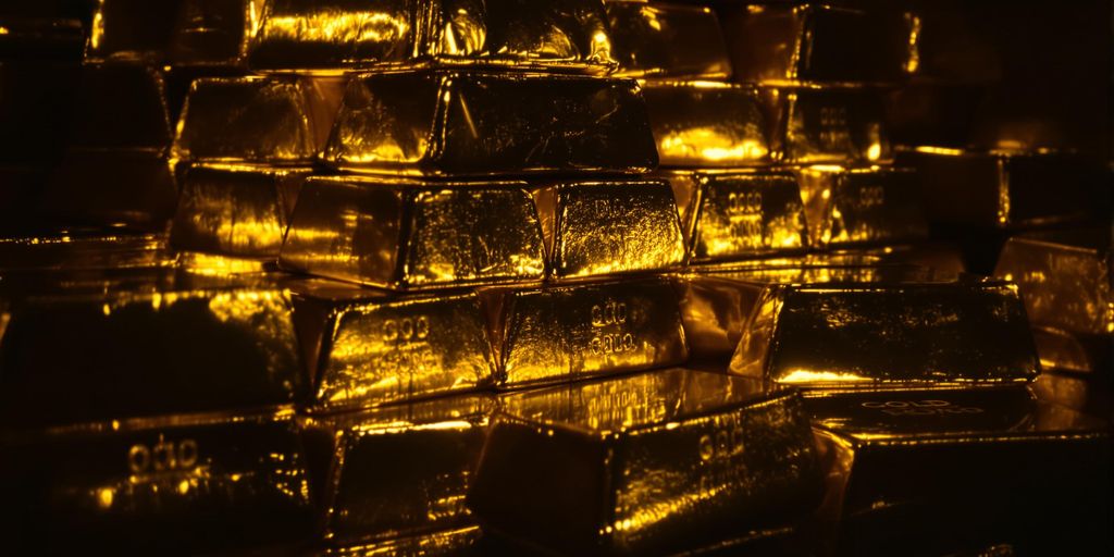 Lingots d'or empilés dans un coffre-fort sécurisé
