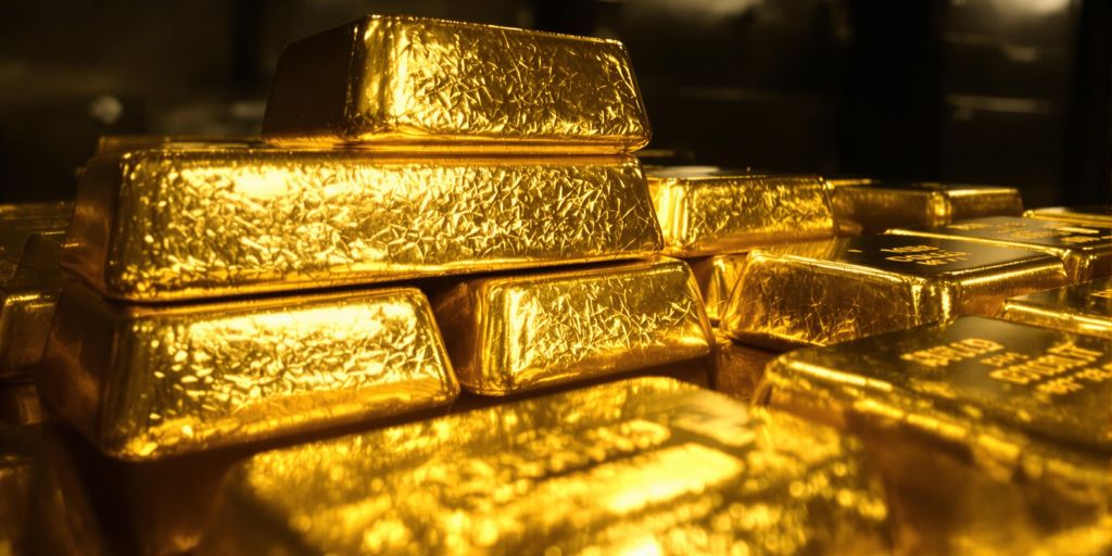 Lingots d'or empilés dans une chambre forte
