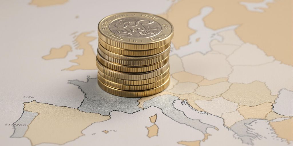 Pièces d'argent sur carte européenne