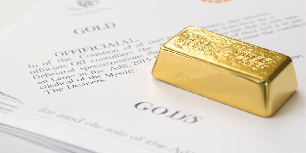 Lingot d'or et documents importants.