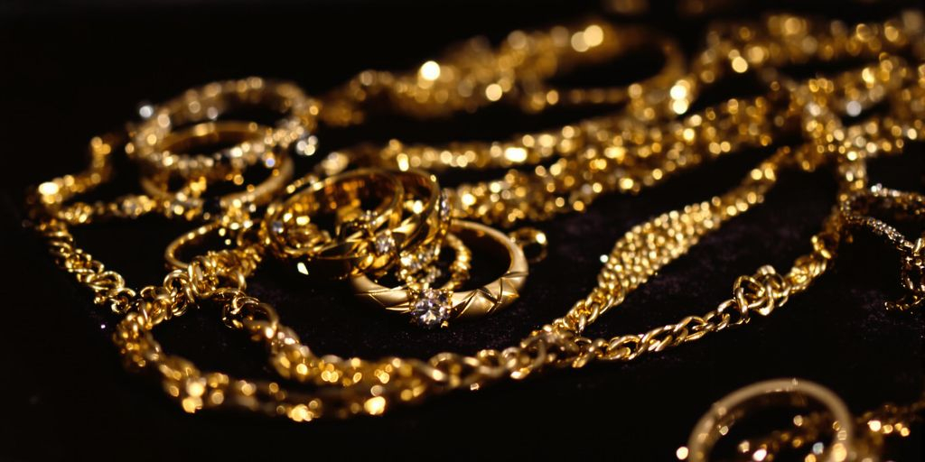 Bijoux en or empilés sur une table