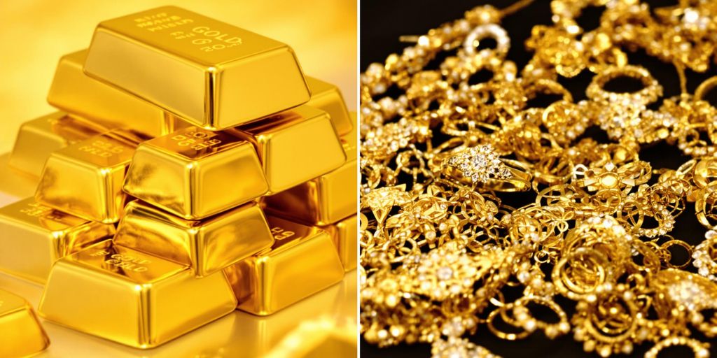 Lingots d'or brillant et bagues en or