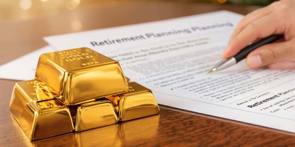 Lingots d'or et documents retraite