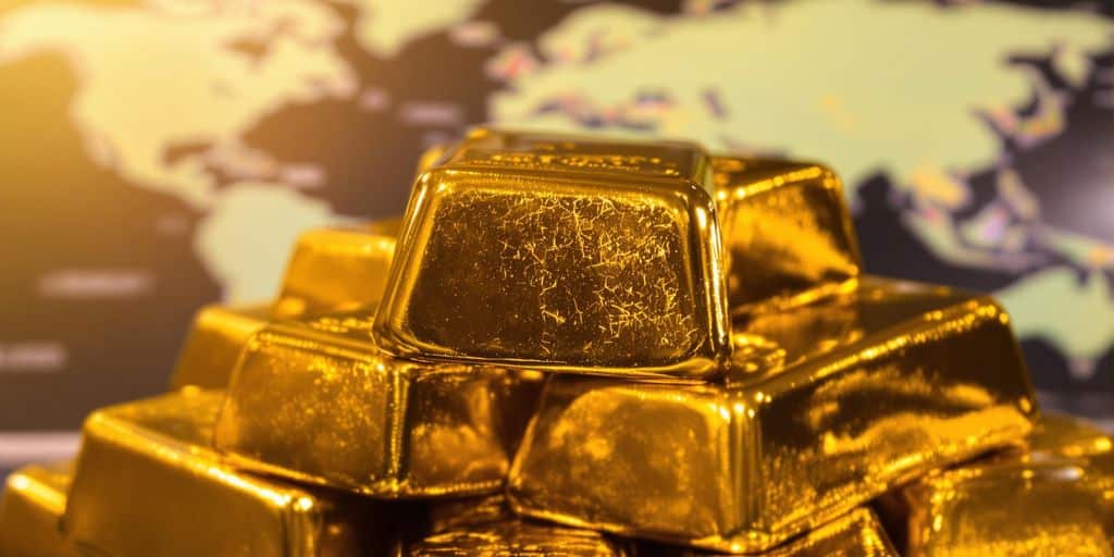 Lingots d'or et carte du monde